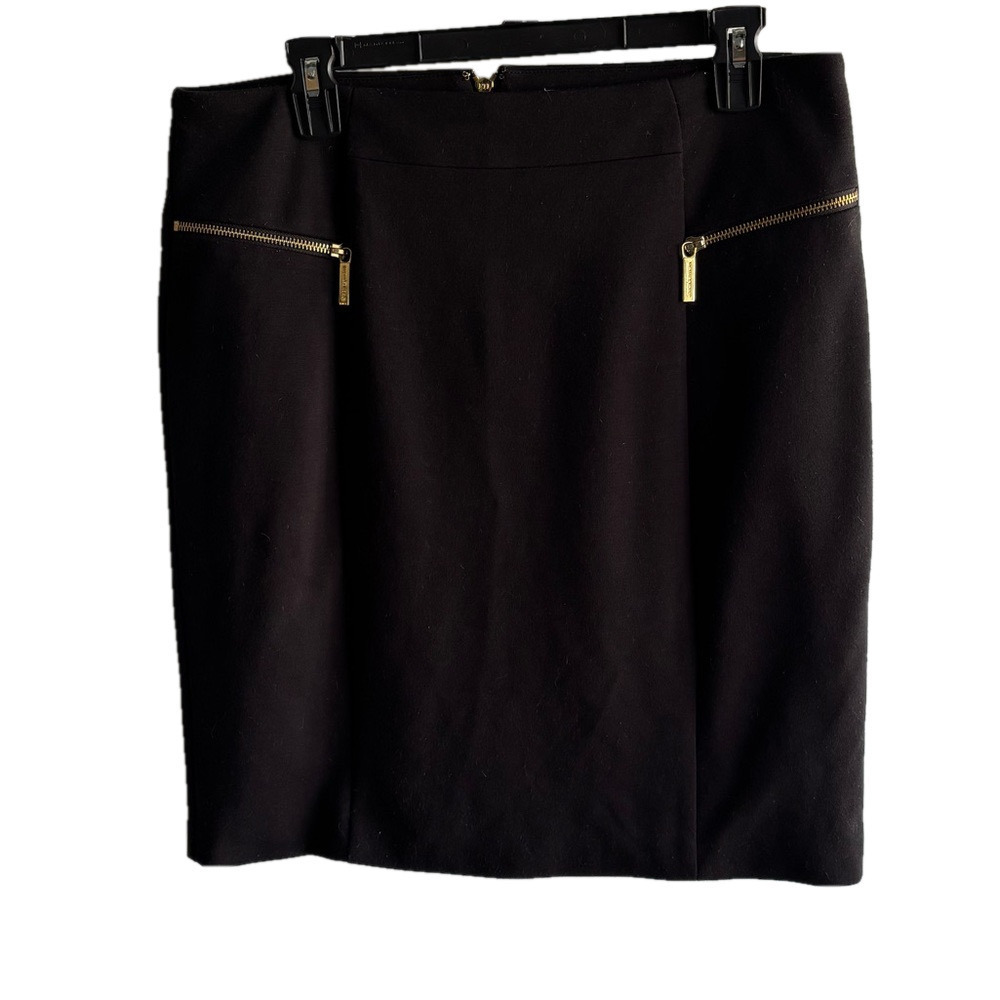 Michael Kors Black Pencil  Skirt with Gold zipper detail size 12